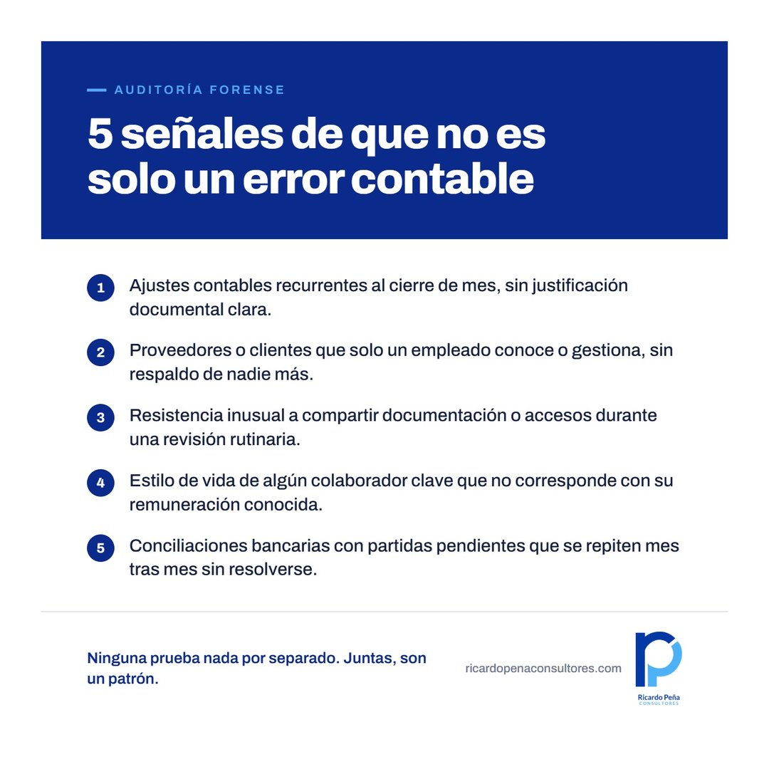 Infografía: 5 señales de que no es solo un error contable, por Ricardo Peña Consultores